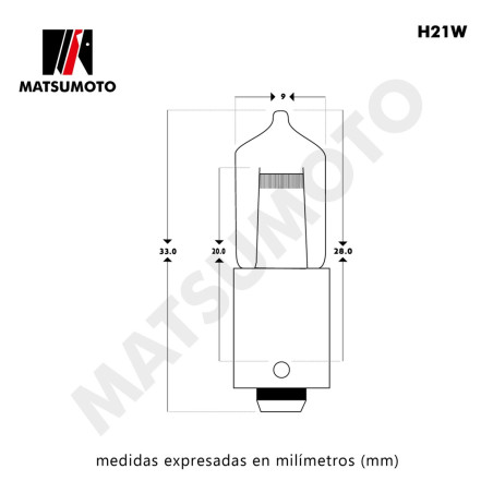 AMPOLLETA HALOGENA H21W 12V (BAY9S)