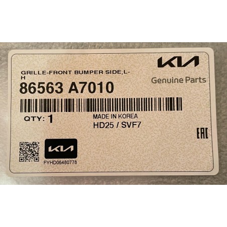 REJILLA LATERAL NEBLINERO IZQUIERDA KIA CERATO 2013/2017 ORIGINAL OEM 86563 A7010