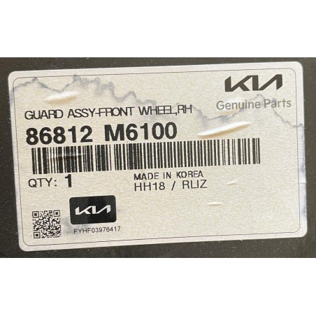 GUARDAFANGO DELANTERO DERECHO KIA CERATO 2018/2021 ORIGINAL OEM 86812M6100